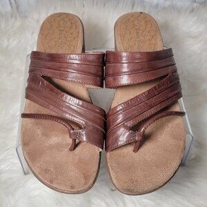 BARETRAPS Joellen Womens 9 Brown‎ Leather Slip On Mule Sandals Cushioned Strappy
